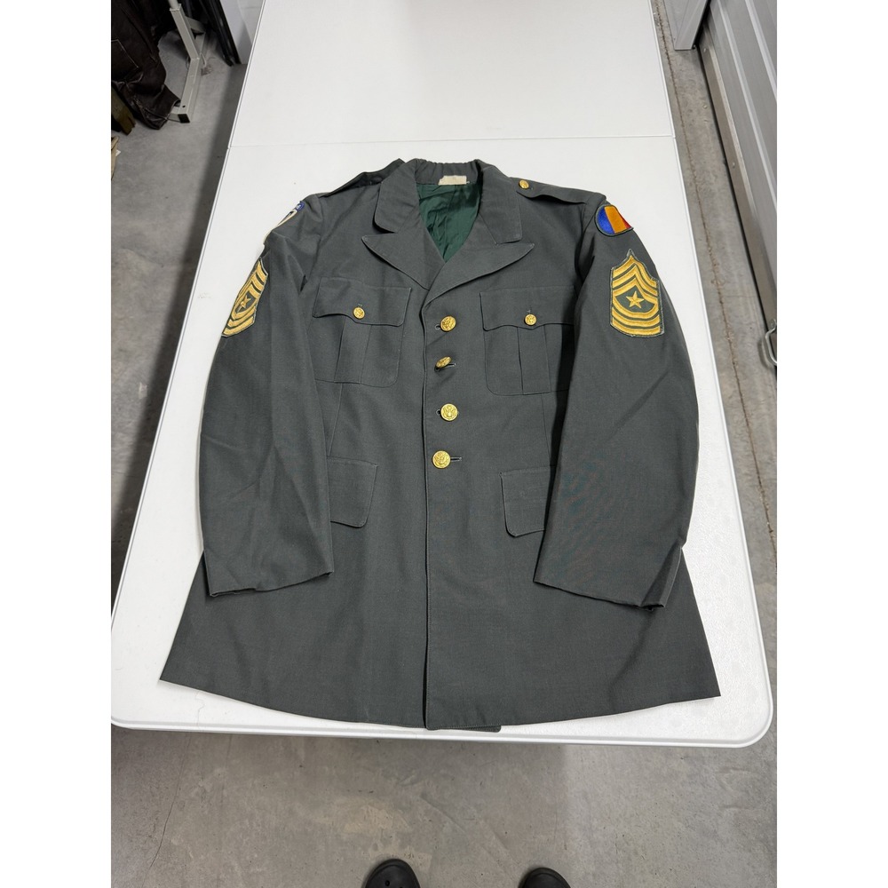 US Army Dress Green Uniform Coat Mens 42R Green Excellent SFC Airborne Patches